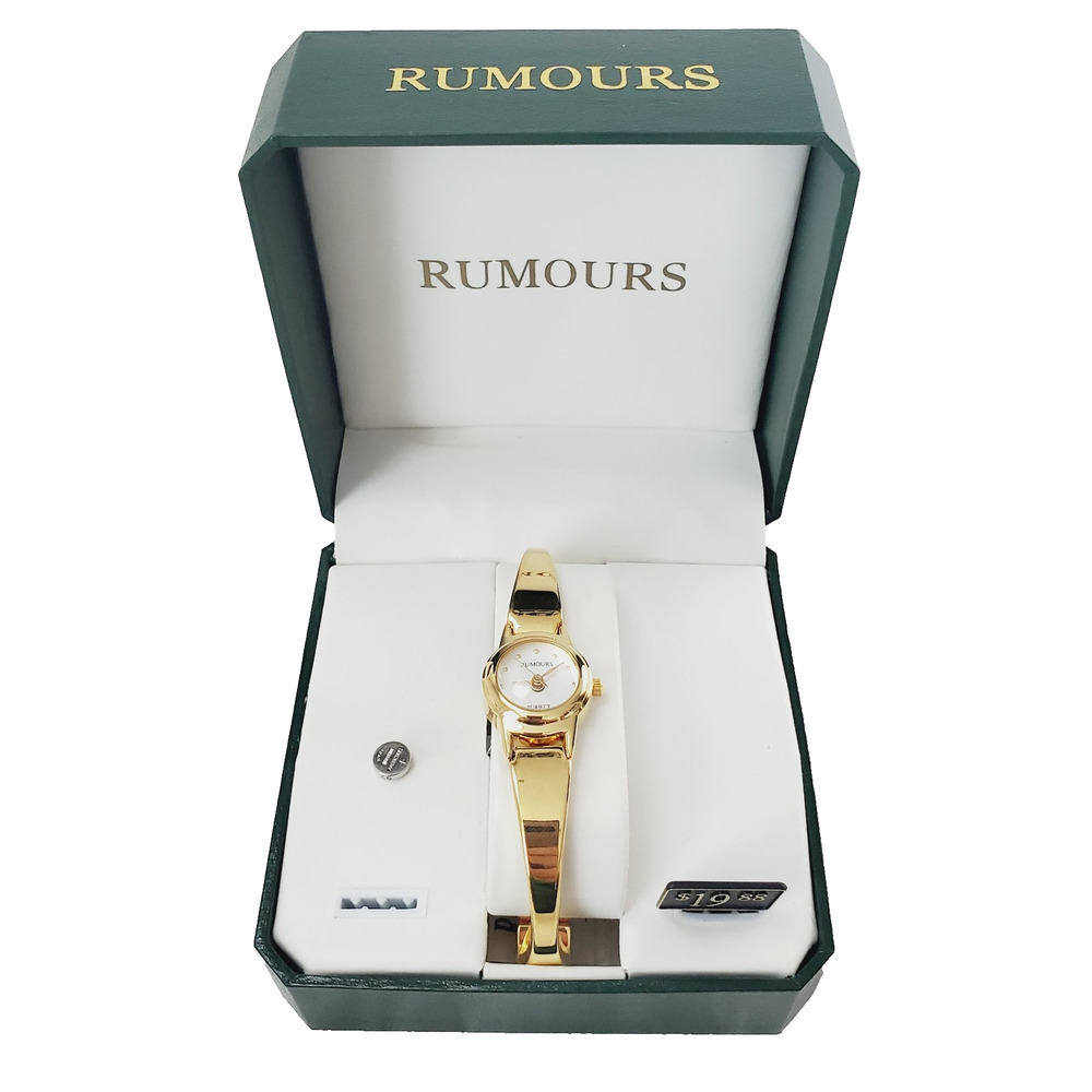 Rumours Watch Women Gold Stainless Steel Battery Water Res White Quartz NIB